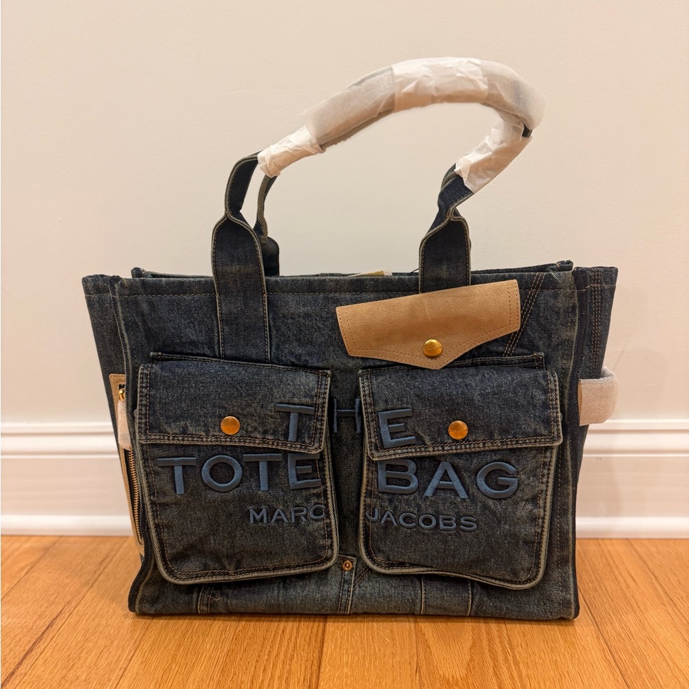 NWT Marc Jacobs THE DENIM SUEDE LARGE CARGO TOTE BAG